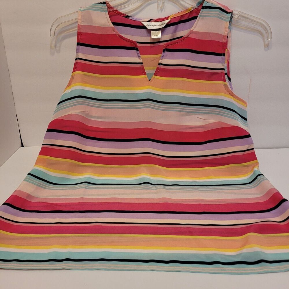Christopher & Banks‎ Blouse Women SPink Multi Stripe Excellent Sleeveless Top